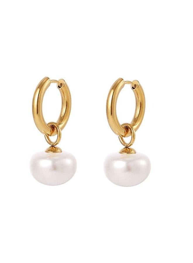 Andaazs Women’s Mystic Pearl Round Drop Earrings – 18K Gold-Plated Stainless Steel with Irregular Faux Pearl – Elegant Minimalist Waterproof  Dangle Earrings - Image 1