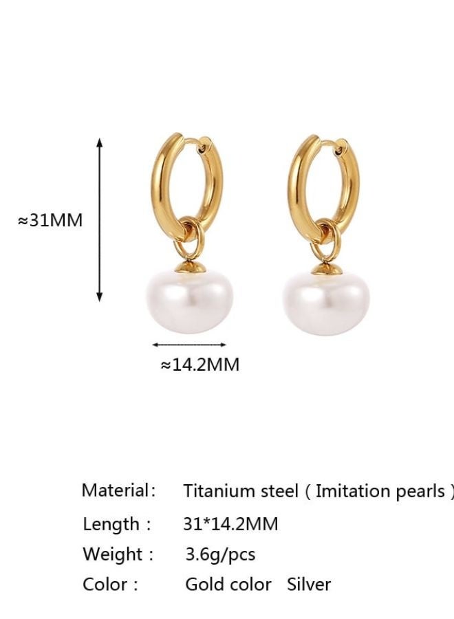 Andaazs Women’s Mystic Pearl Round Drop Earrings – 18K Gold-Plated Stainless Steel with Irregular Faux Pearl – Elegant Minimalist Waterproof  Dangle Earrings - Image 3