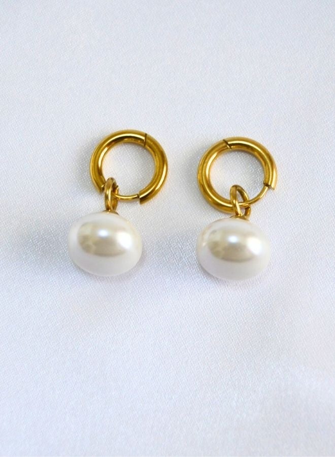 Andaazs Women’s Mystic Pearl Round Drop Earrings – 18K Gold-Plated Stainless Steel with Irregular Faux Pearl – Elegant Minimalist Waterproof  Dangle Earrings - Image 2