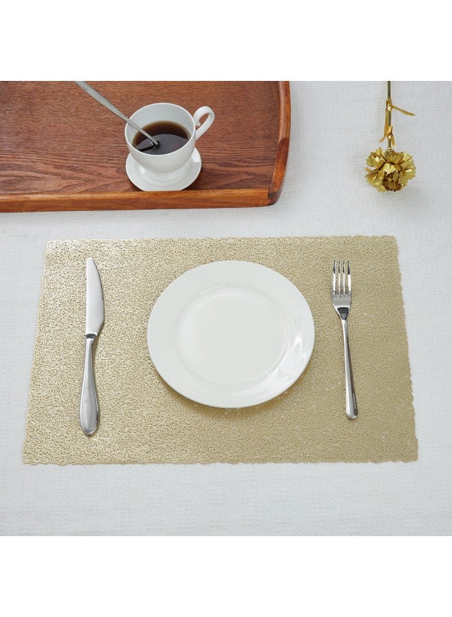 WAOKN 6-piece Gold Placemats, Hollow Design PVC Pressed Vinyl Table Centerpiece, 30x45cm Placemats Non-slip Insulated Placemats Washable Table Mat Set - Image 2