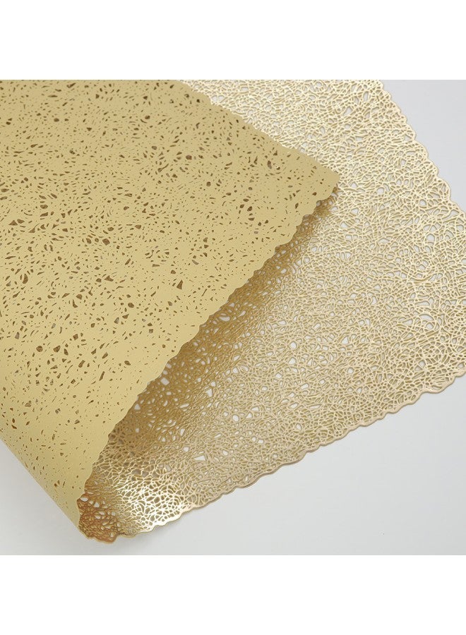 WAOKN 6-piece Gold Placemats, Hollow Design PVC Pressed Vinyl Table Centerpiece, 30x45cm Placemats Non-slip Insulated Placemats Washable Table Mat Set - Image 3