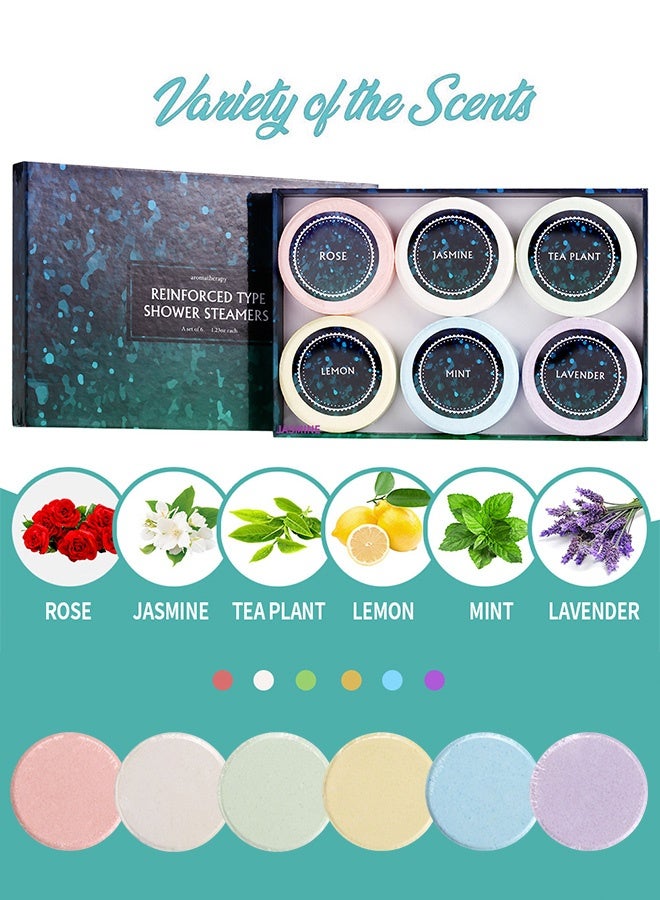 Aromatherapy 6-Pack Aromatherapy Shower Steamers Gift Set, Lavender, Rose, Mint, Lemon, Tea Plant & Jasmine Scents, Self-Care Spa Gift Set for Relaxation, 35g Each - Image 2