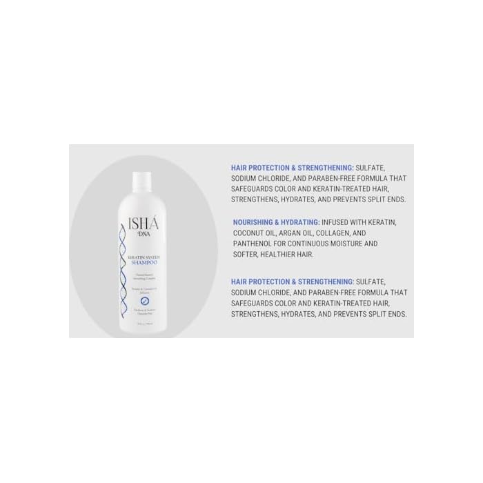 ISHA DNA Keratin Treatment System Shampoo - Sulfate and Paraben-Free, Coconut Oil Infused for All Hair Types (16 Fl oz) - Image 3