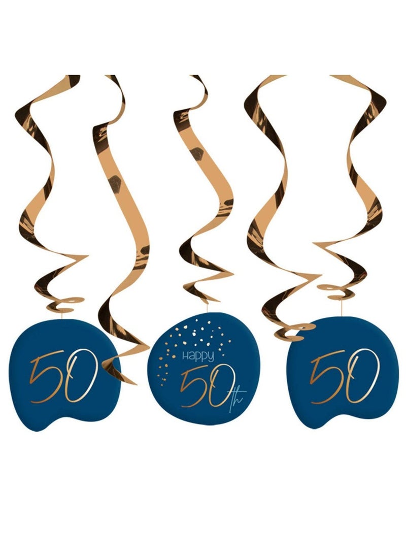 Folat Happy 50th Hanging Swirls Blue Gold Paper Plastic 75cm 5-Pack