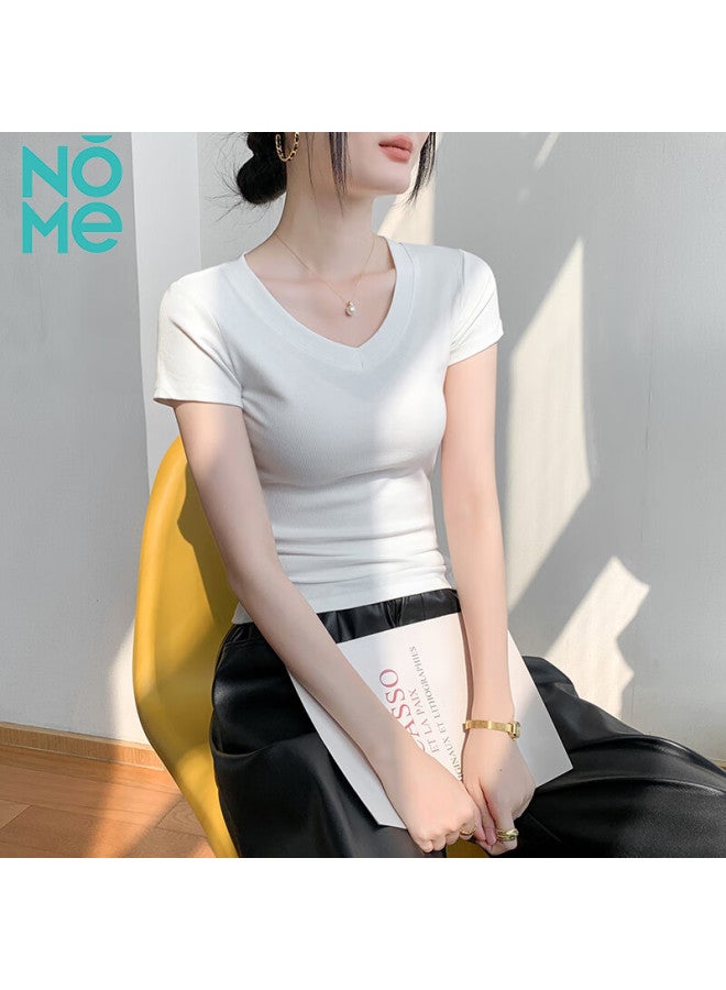 Nome Women's V-neck Short Sleeve T-shirt Slim Fit Undershirt White S - Image 1