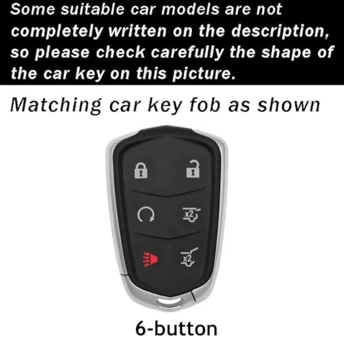ontto 6-Button Key Fob Cover Fit for Cadillac Escalade 2015-2020 Smart Remote Key Case Metal and Leather Key Holder Full Protection Fit for Cadillac XT4 XT5 XT6 Accessories Red - Image 2
