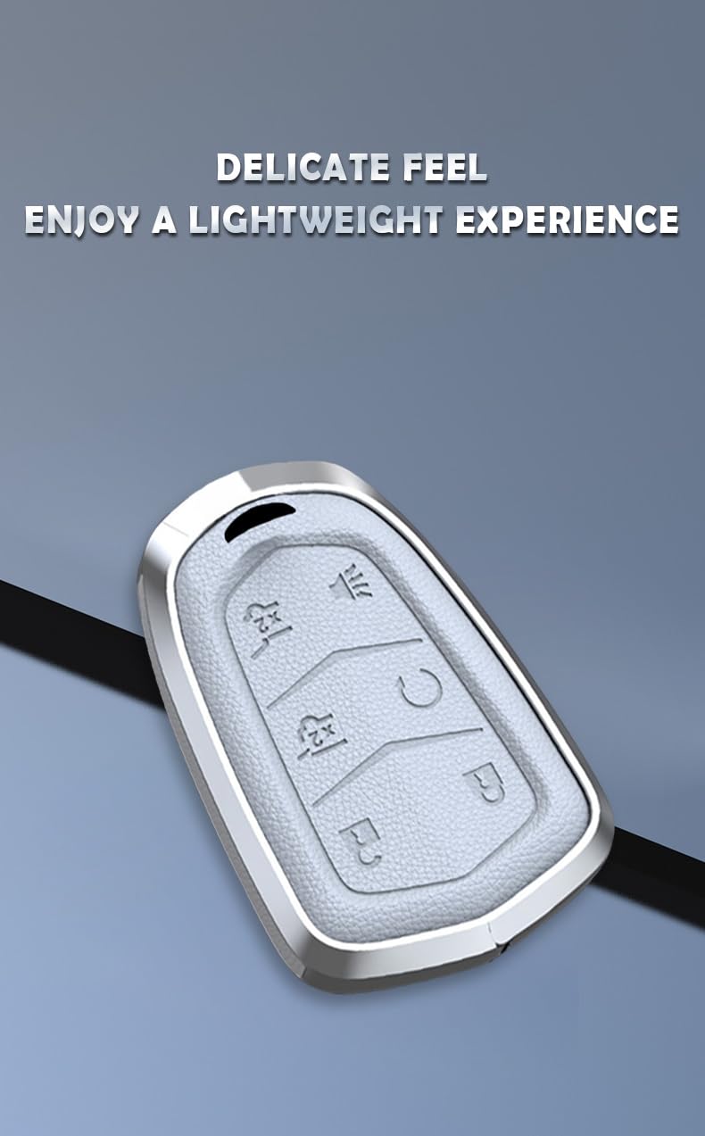 ontto 6-Button Key Fob Cover Fit for Cadillac Escalade 2015-2020 Smart Remote Key Case Metal and Leather Key Holder Full Protection Fit for Cadillac XT4 XT5 XT6 Accessories Red - Image 4