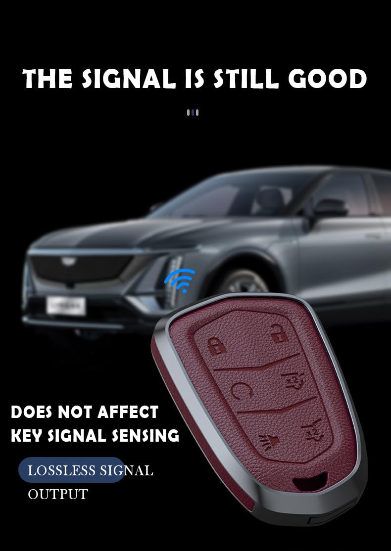 ontto 6-Button Key Fob Cover Fit for Cadillac Escalade 2015-2020 Smart Remote Key Case Metal and Leather Key Holder Full Protection Fit for Cadillac XT4 XT5 XT6 Accessories Red - Image 5