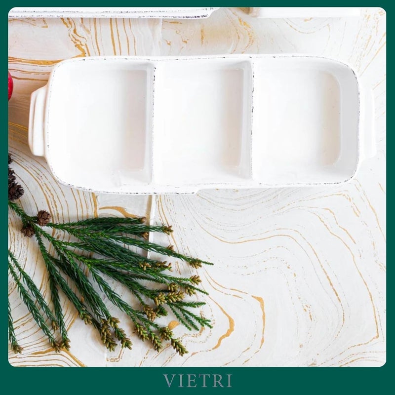 Vietri Vietri Lastra White Small ThreePart Server 135 Stoneware for Serving Condiments Snacks  Dips  - Image 3
