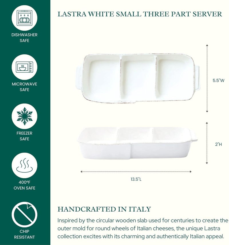 Vietri Vietri Lastra White Small ThreePart Server 135 Stoneware for Serving Condiments Snacks  Dips  - Image 2