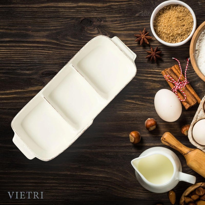 Vietri Vietri Lastra White Small ThreePart Server 135 Stoneware for Serving Condiments Snacks  Dips  - Image 4