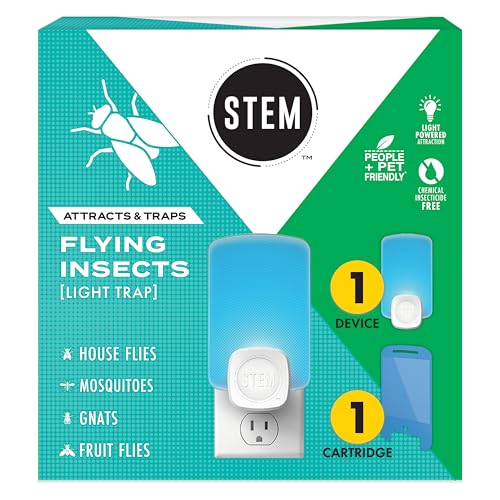 STEM Light Trap: Indoor Fruit Fly Trap, Effective Insect Control for Home, Attracts and Traps Flying Insects, Emits Soft Blue Light, Starter Kit with 1 Plug-In Device and 1 Cartridge - Image 1