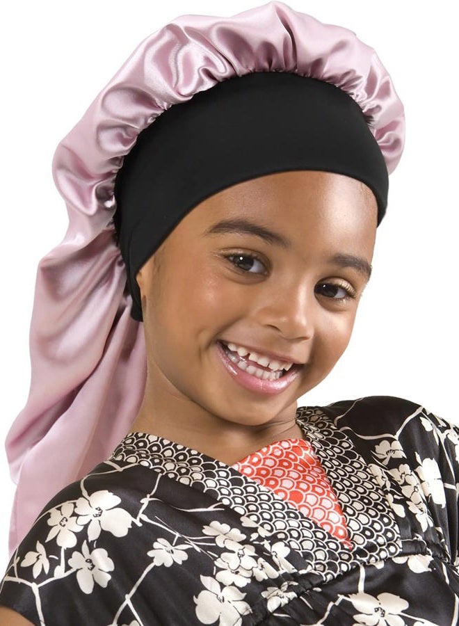 SENGTERM Kids Long Satin Bonnet Girls Sleeping Cap Braids Bonnet for Long Curly Hair, Kids Long Pink, L-XL - Image 1
