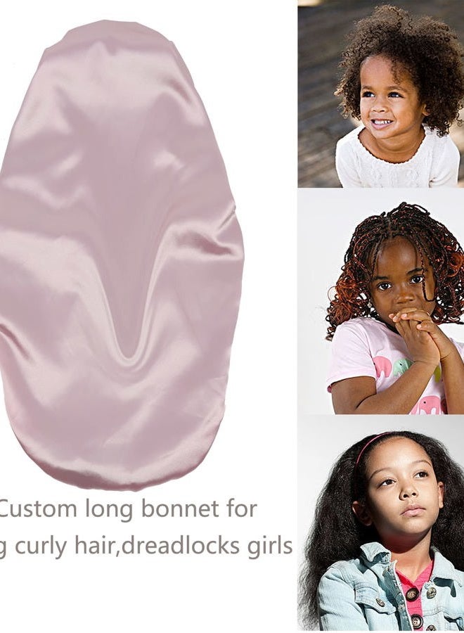SENGTERM Kids Long Satin Bonnet Girls Sleeping Cap Braids Bonnet for Long Curly Hair, Kids Long Pink, L-XL - Image 2