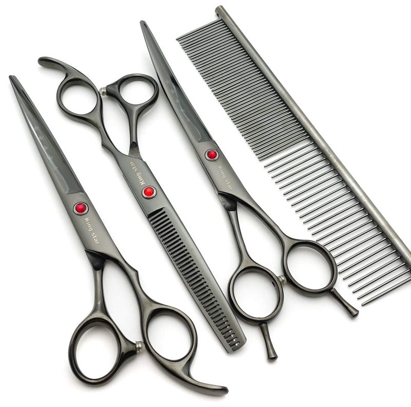 Kingstar 7.0in Professional Pet Grooming Scissors Set,Straight & Thinning & Curved Scissors 3pcs Set with Comb for Dog Grooming,A419 (Black-Grey) - Image 3