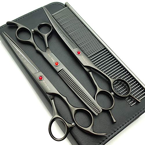 Kingstar 7.0in Professional Pet Grooming Scissors Set,Straight & Thinning & Curved Scissors 3pcs Set with Comb for Dog Grooming,A419 (Black-Grey) - Image 1