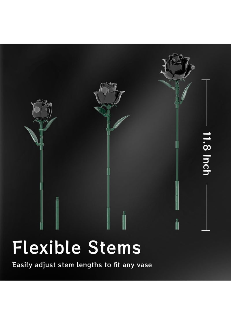 Black Roses Bouquet Building Set, Building Toys for Adult and Kids Age 14+, Compatible with Lego Flowers, 585 PCS  - Image 4