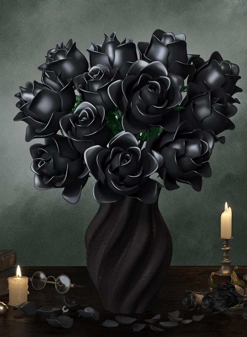 Black Roses Bouquet Building Set, Building Toys for Adult and Kids Age 14+, Compatible with Lego Flowers, 585 PCS  - Image 2