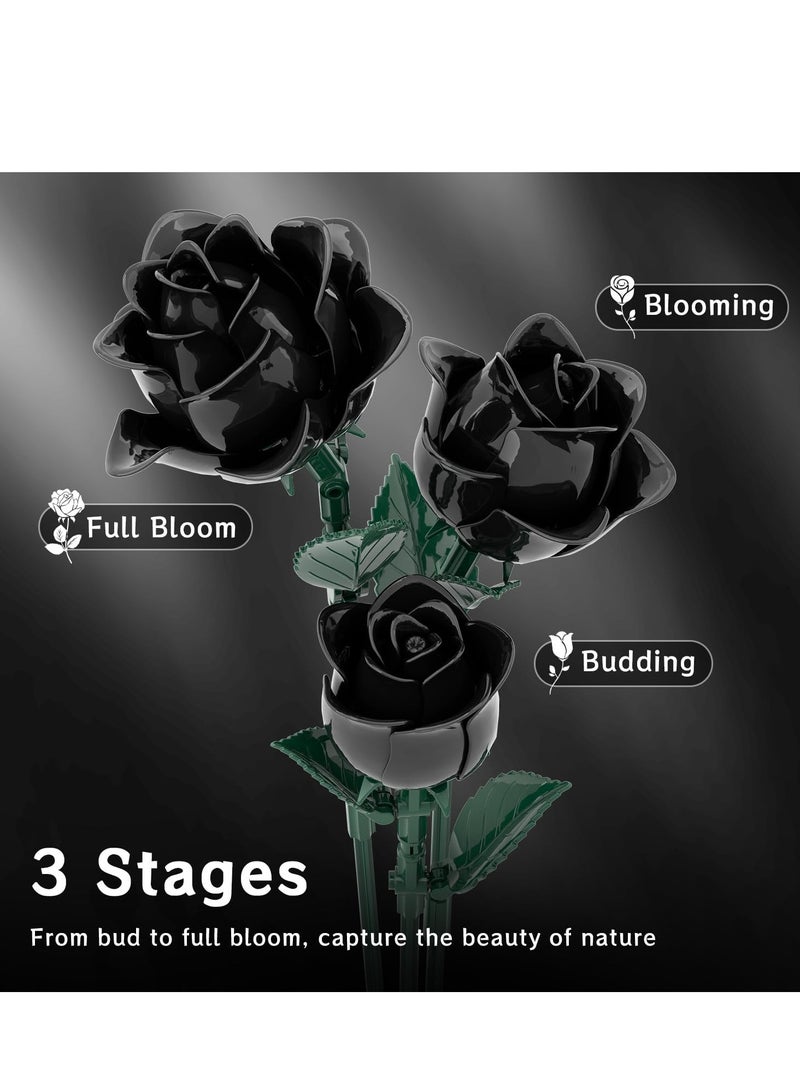 Black Roses Bouquet Building Set, Building Toys for Adult and Kids Age 14+, Compatible with Lego Flowers, 585 PCS  - Image 3