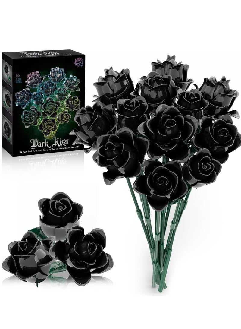 Black Roses Bouquet Building Set, Building Toys for Adult and Kids Age 14+, Compatible with Lego Flowers, 585 PCS  - Image 1