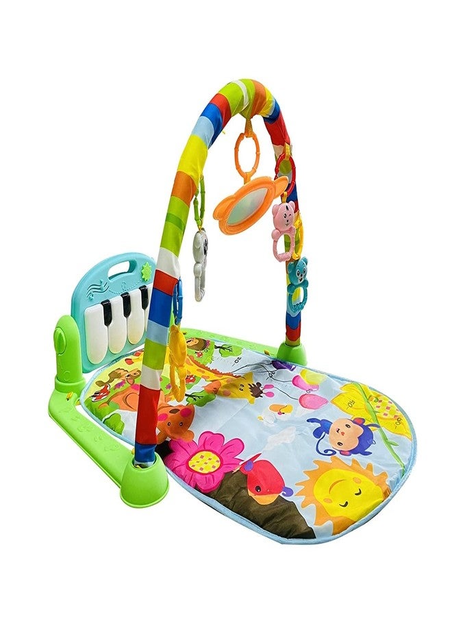 Kn2 MART Baby Gym Play Mat with Musical Piano Keyboard Hanging Rattles Tummy Time Floor Cushion Fun Activity Play Center Indoor Outdoor Toys for Infants and Toddlers (Multicolor) - Image 1