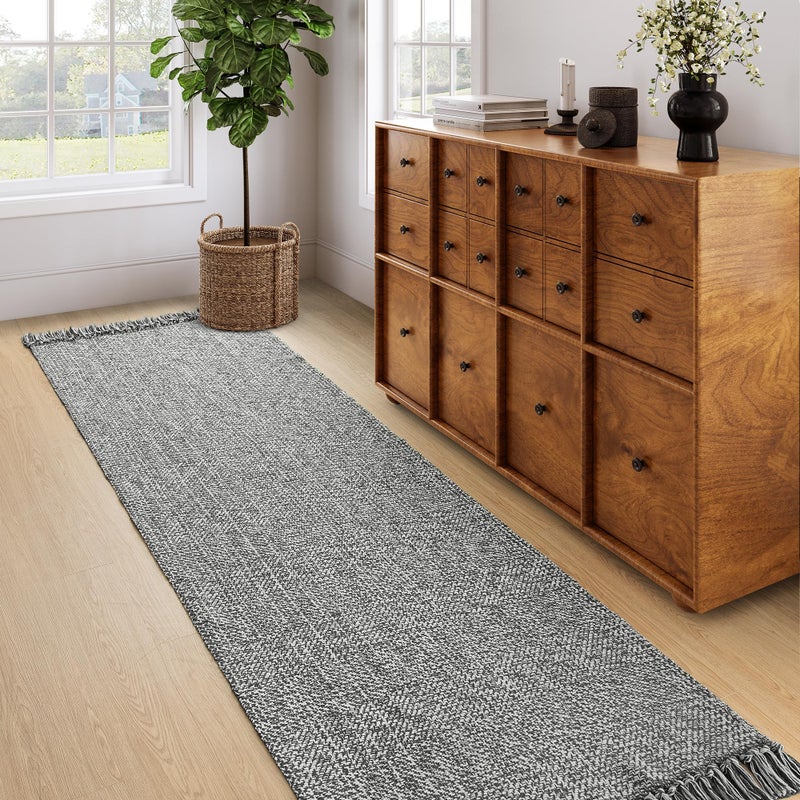 Collive Long Hallway Runner Rug 26 x 8 Washable Runners Indoor Entryway Rug GreyCream Braided Woven Kitchen Rugs LowProfile Front Door Floor Carpet for Laundry Room Bedroom Doorway