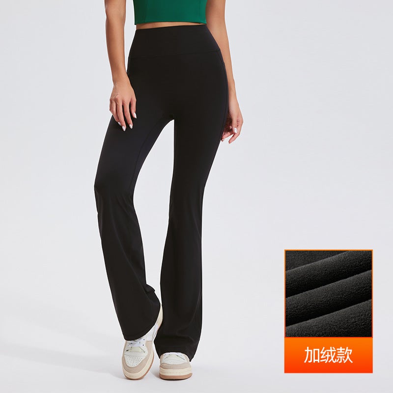Leggings Black Regular Fleece Sports Flared Pants for Women's High-waisted Butt-lifting Yoga Warm Fleece-lined Dance Slightly Fitness Long
