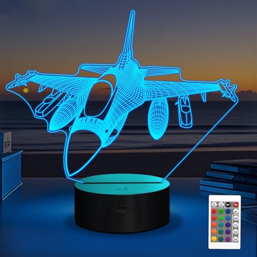 OkiyiD Airplane Model Gifts for Boys Men Pilot, 16 Colors Airplane Night Light for Aviation Lovers Room Decor, F-16 Fighting Falcon Jet Plane 3D Illusion Lamp for Kids Xmas Gifts - Image 1