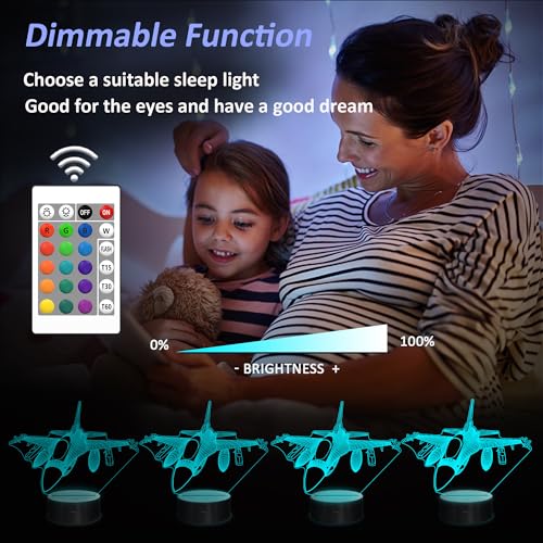 OkiyiD Airplane Model Gifts for Boys Men Pilot, 16 Colors Airplane Night Light for Aviation Lovers Room Decor, F-16 Fighting Falcon Jet Plane 3D Illusion Lamp for Kids Xmas Gifts - Image 2