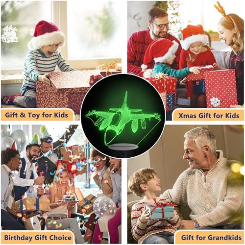 OkiyiD Airplane Model Gifts for Boys Men Pilot, 16 Colors Airplane Night Light for Aviation Lovers Room Decor, F-16 Fighting Falcon Jet Plane 3D Illusion Lamp for Kids Xmas Gifts - Image 5