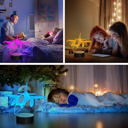 OkiyiD Airplane Model Gifts for Boys Men Pilot, 16 Colors Airplane Night Light for Aviation Lovers Room Decor, F-16 Fighting Falcon Jet Plane 3D Illusion Lamp for Kids Xmas Gifts - Image 4