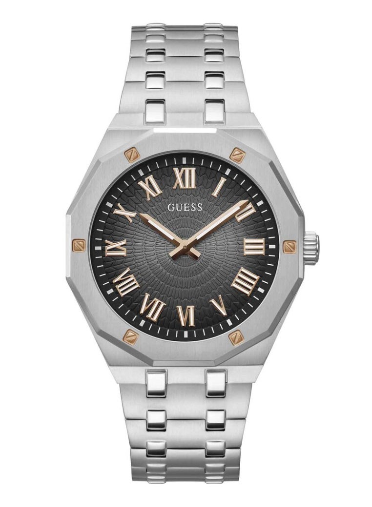 Guess men's stainless steel watch in silver with a black dial - GW0575G1 - Image 1