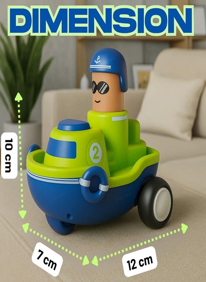 GRAPHENE Push N Go Boat Ship Engine Toy Friction Powered Car for Baby Unbreakable Press and Go Transport 360° Head Rotation Vehicles Gifts for Kids Boys Girls Toddlers Pack of 1 Multicolor - Image 2