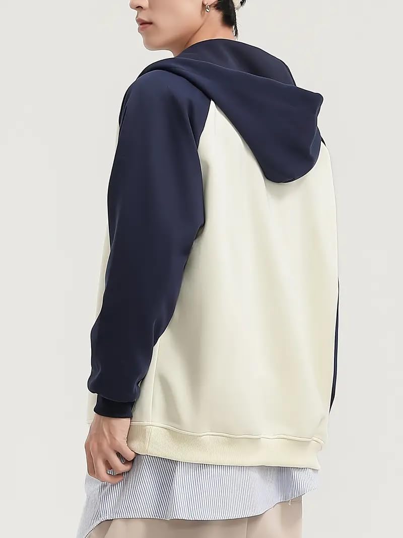 Celary Men's Colorblock Hoodie - Zip-Up Sweatshirt with Pockets - Casual Cotton Blend Jacket for Men - Image 4