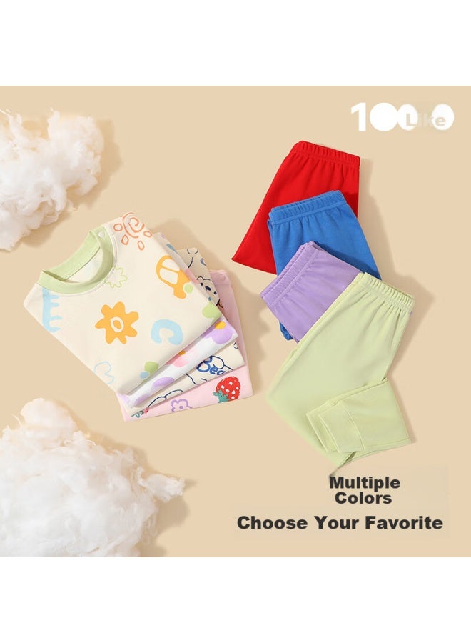 Tinsino Children's Pajamas, Boys And Girls Underwear Set, Cotton Sleepwear For Young Kids, Home Wear, Children's Clothing, Strawberry Little Flower Bear Desig - Image 2