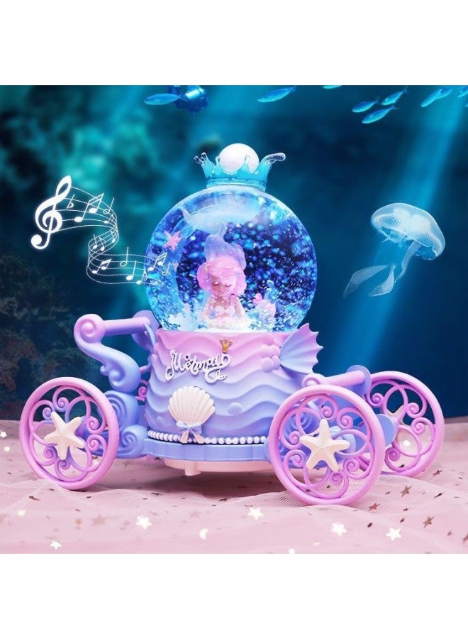 Mermaid Carriage Crystal Ball Music Box Rotating Hair Ocean Wind Room Ornaments Advanced-Color:59 Carriage Medium Size A 【automatic Snow Floating】-Size:Luxurious Packaging + Greeting Card + Handbag - Image 2