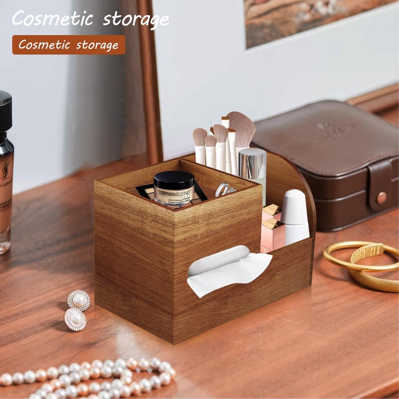 BIBELUN Wood Tissue Box Cover Square with Tray and Remote Holder,Multifunctional Tissues Cube Box Organizer/Shelf/Rack,Napkin Storage Box for Bathroom,Vanity Countertop,Nightstand,Office,Home Decor - Image 4