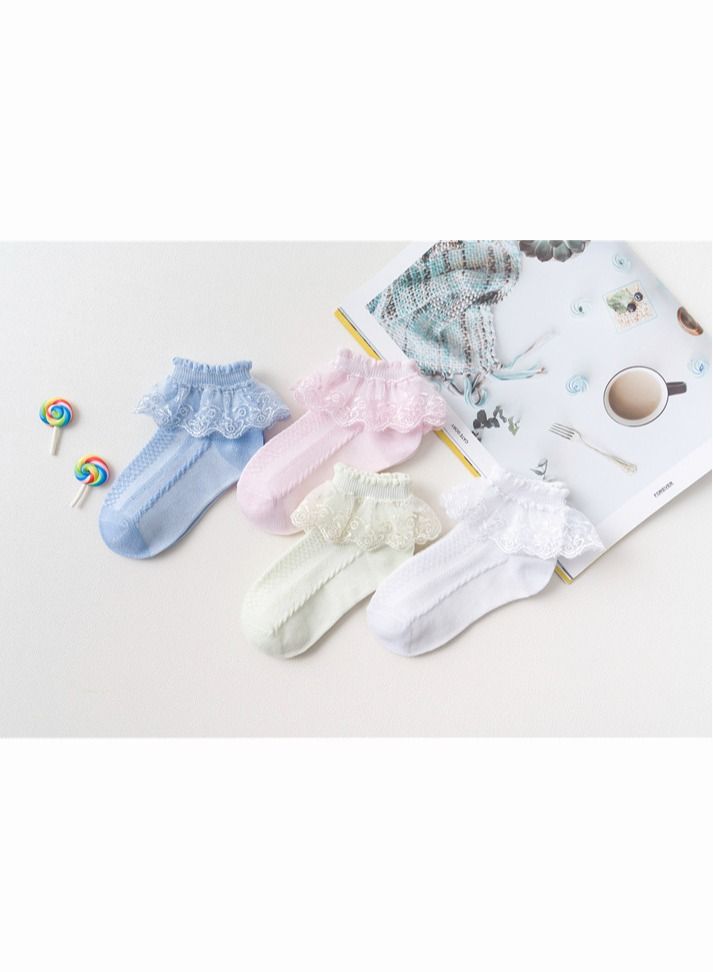 4 Pairs of Princess Lace Socks for Girls, Crew Socks for Girls - Image 2