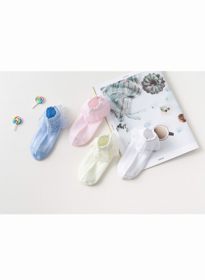 4 Pairs of Princess Lace Socks for Girls, Crew Socks for Girls - Image 3