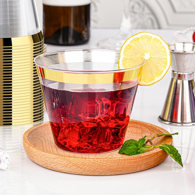 Bestluck 100 Pack 9 oz Gold Plastic Cups  Clear Disposable Cups with Gold Rim  Plastic Cocktail Glasses for Parties  Weddings - Image 5