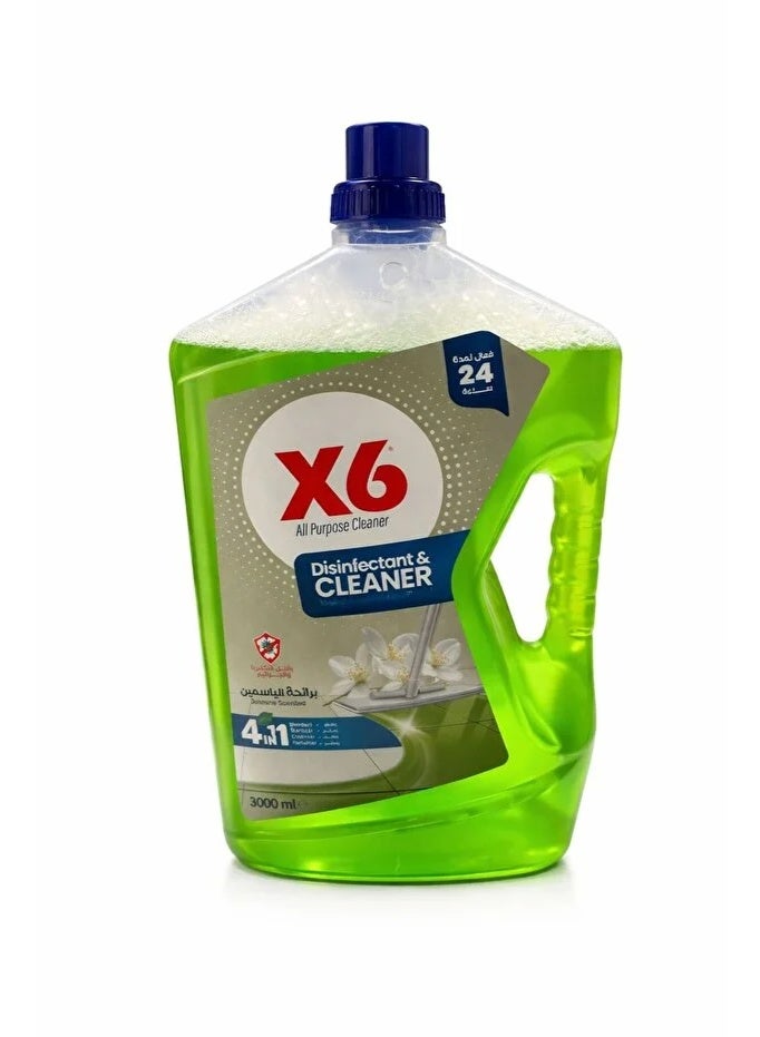 سائل مطهر ومنظف أرضيات برائحة الياسمين X6، 4 في 1 مضاد للبكتيريا - 3 لترات (3000 مل)
