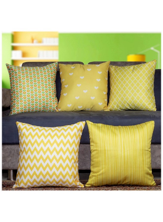 Vendola Multicolor Microfiber Satin 250TC Cushion Pillow Covers, Multicolor, Set of 5 (16X16 Inches, Marigold) - Image 1