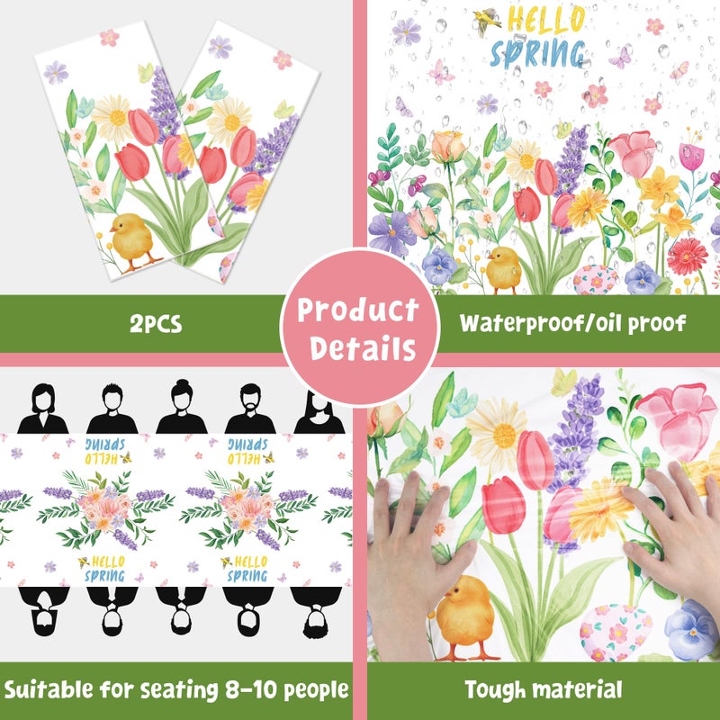 OHOME 2 Pack Spring Decorations - Spring Decorations for Home Indoor Outdoor - Disposable Plastic Spring Tablecloth | Spring Party Decorations Favors Supplies for Table Decor Backdrop Banner - Image 4