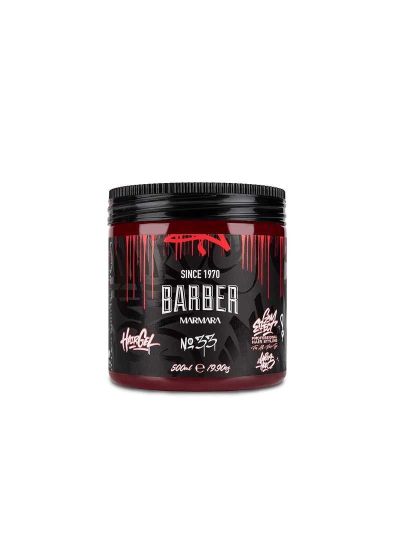 barber marmara - BARBER MARMARA No33 Hair Styling Gel 500 ml  Mens Hair Gel  Strong Hold  No Gluing and No Residue  Alcohol Free  Fresh Fragrance  Hair Gel  Wet Hair Look  Rubber Effect - Image 1