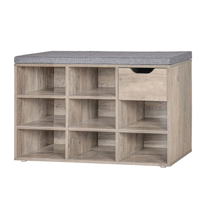 DINZI LVJ DINZI LVJ Shoe BenchEntryway Storage Bench with Drawer and 8 CubbiesCubby Rack Adjustable ShelvesShoe Organizer Cabinet for Living RoomBedroomMudroomCloset GarageGreige