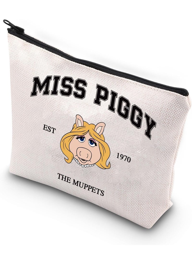 WCGXKO - WCGXKO Novelty Cosmetic Bag Inspired Gift Miss Piggy Est 1974 The Muppets Zipper Pouch Makeup Bag (PIGGY EST) - Image 1