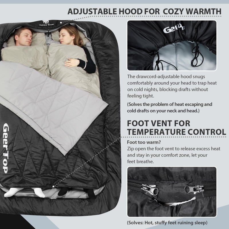GEERTOP Comfort Doublewide Sleeping Bag with Blanket Queen Size Two Person Sleeping Bag for Adults, Couples & Family Camping - Image 4