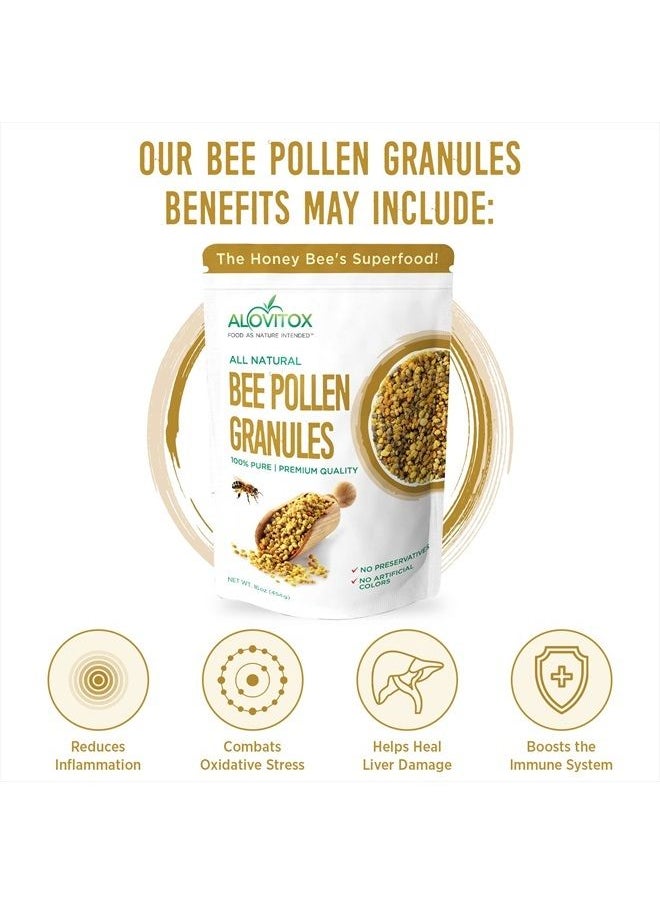 ALOVITOX - Bee Pollen Granules 16 Oz | 100% Pure, Fresh Raw Bee Pollen | Superfood Packed Bee Pollen with Antioxidant, Protein, Vitamins & More | Nutritional Yeast & Gluten Free - Image 1