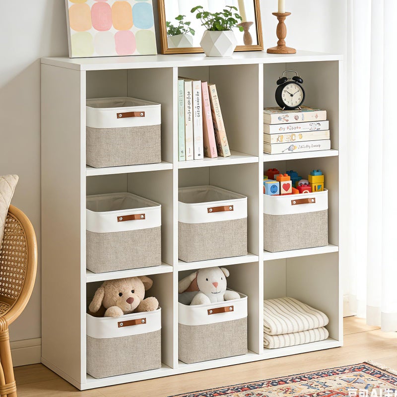 Bagnizer Collapsible Fabric Storage Cubes 11x11 Cube Storage Bins, 4 Pack Closet Baskets Box with Handles for Organizing, Shelf, Toys, Clothes, Home, Office, Nursery (Beige&White) - Image 3