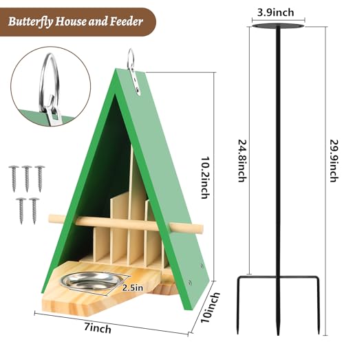 UQM 2025 New Butterfly House and Feeder for Outside, Wooden Butterfly House with Metal Stake for Garden, Natural Butterfly Habitat with Butterfly Puddler on The Floor or Hanging on Tree Wall - Image 3